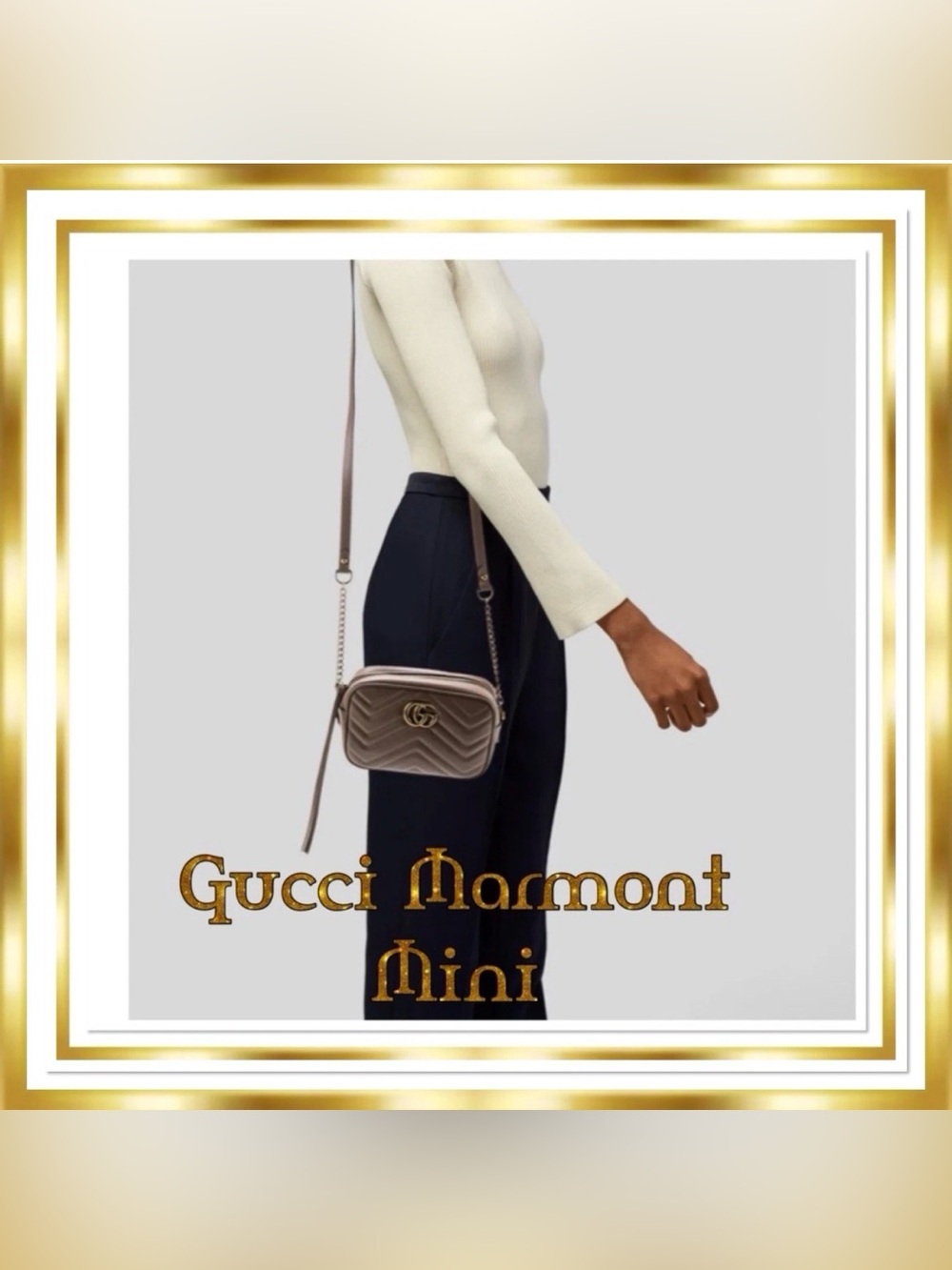 Gucci Crossbody Marmont Chevron Mini in Taupe/Beige/Pink with Gold Hardware